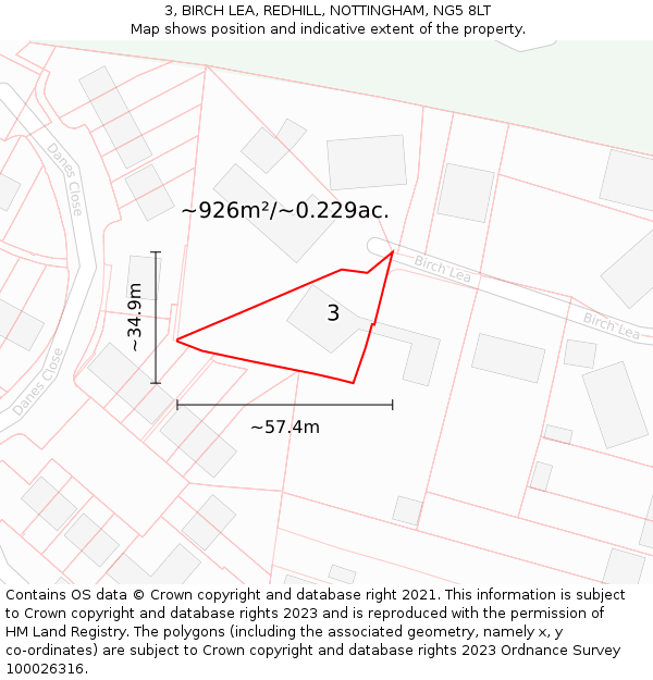 3, BIRCH LEA, REDHILL, NOTTINGHAM, NG5 8LT: Plot and title map