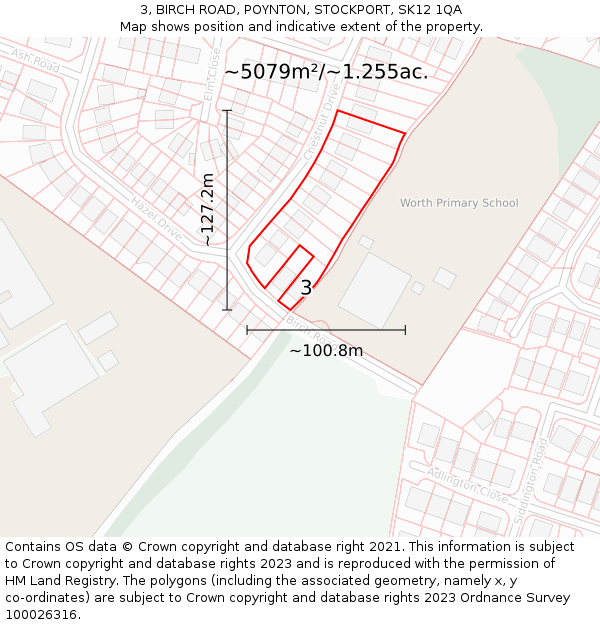 3, BIRCH ROAD, POYNTON, STOCKPORT, SK12 1QA: Plot and title map