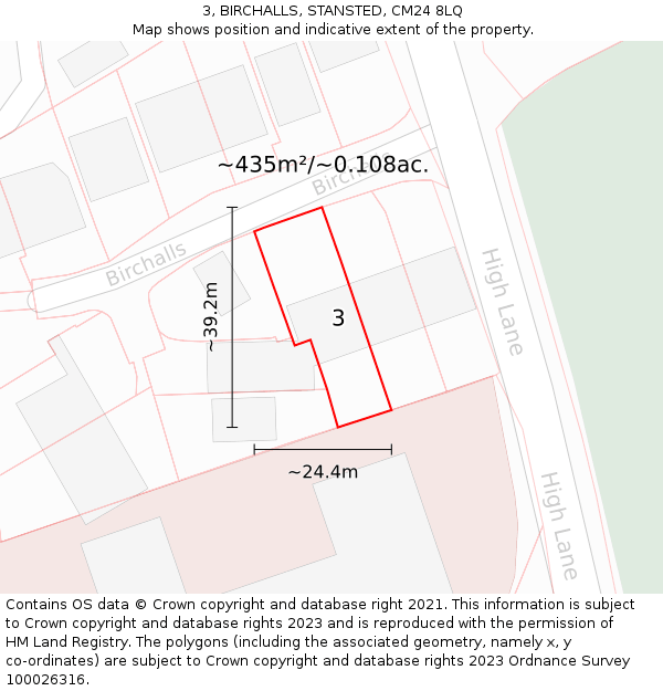 3, BIRCHALLS, STANSTED, CM24 8LQ: Plot and title map