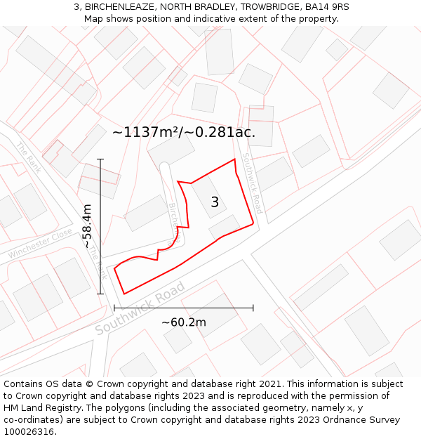 3, BIRCHENLEAZE, NORTH BRADLEY, TROWBRIDGE, BA14 9RS: Plot and title map