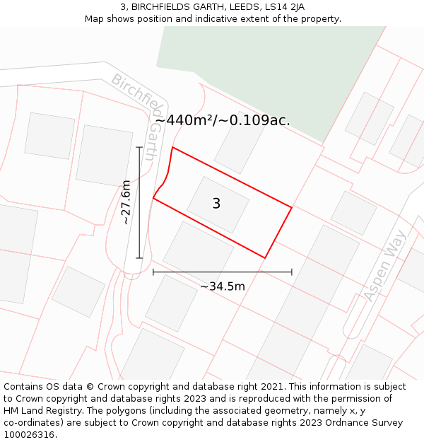 3, BIRCHFIELDS GARTH, LEEDS, LS14 2JA: Plot and title map