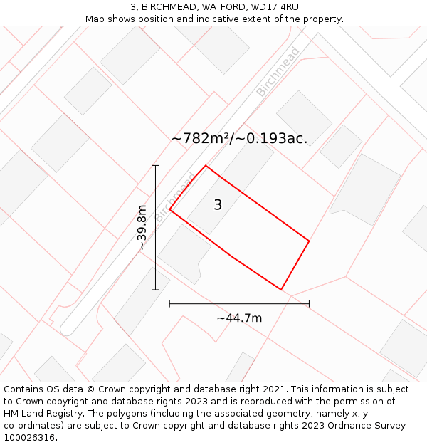3, BIRCHMEAD, WATFORD, WD17 4RU: Plot and title map