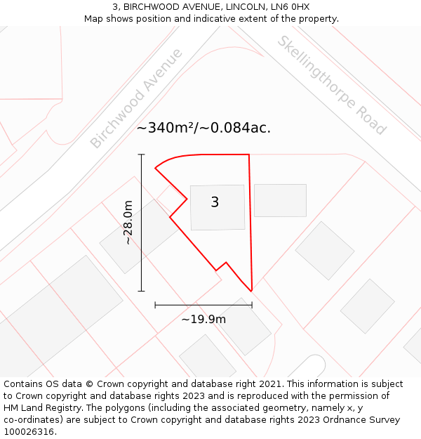 3, BIRCHWOOD AVENUE, LINCOLN, LN6 0HX: Plot and title map