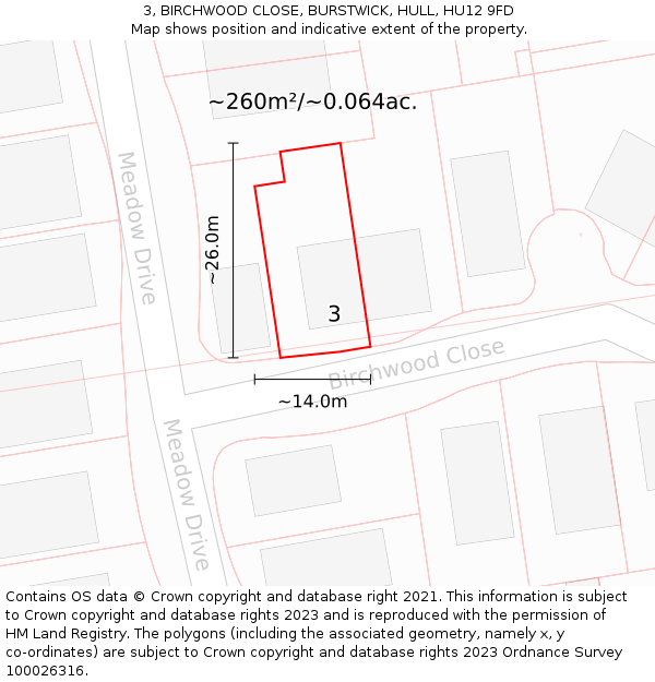 3, BIRCHWOOD CLOSE, BURSTWICK, HULL, HU12 9FD: Plot and title map