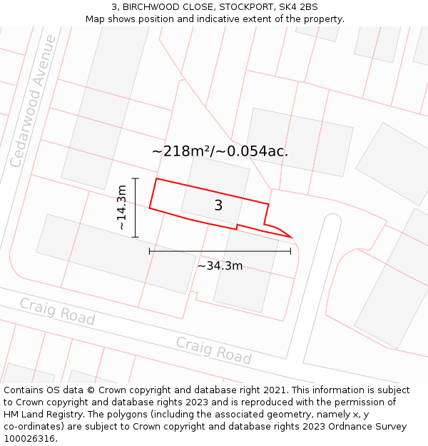 3, BIRCHWOOD CLOSE, STOCKPORT, SK4 2BS: Plot and title map