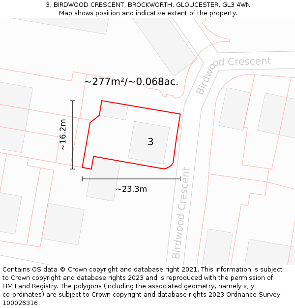 3, BIRDWOOD CRESCENT, BROCKWORTH, GLOUCESTER, GL3 4WN: Plot and title map