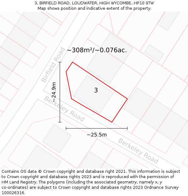 3, BIRFIELD ROAD, LOUDWATER, HIGH WYCOMBE, HP10 9TW: Plot and title map