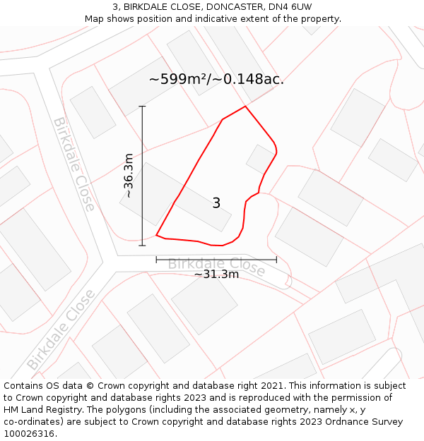 3, BIRKDALE CLOSE, DONCASTER, DN4 6UW: Plot and title map