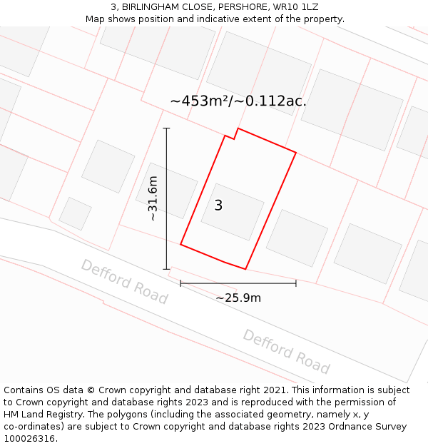 3, BIRLINGHAM CLOSE, PERSHORE, WR10 1LZ: Plot and title map