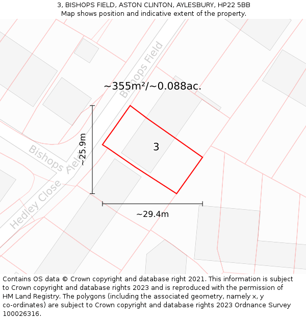 3, BISHOPS FIELD, ASTON CLINTON, AYLESBURY, HP22 5BB: Plot and title map