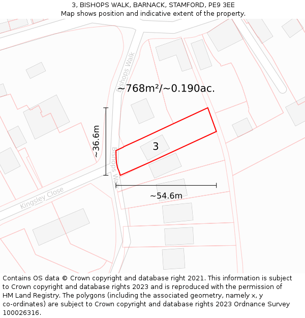 3, BISHOPS WALK, BARNACK, STAMFORD, PE9 3EE: Plot and title map