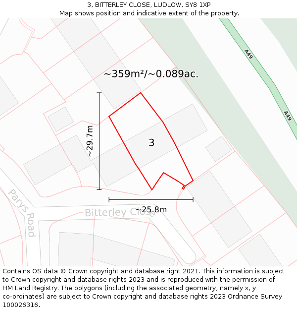 3, BITTERLEY CLOSE, LUDLOW, SY8 1XP: Plot and title map