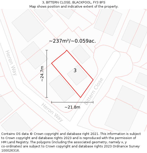 3, BITTERN CLOSE, BLACKPOOL, FY3 8FS: Plot and title map