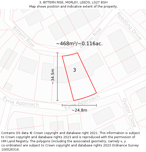 3, BITTERN RISE, MORLEY, LEEDS, LS27 8GH: Plot and title map