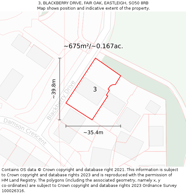 3, BLACKBERRY DRIVE, FAIR OAK, EASTLEIGH, SO50 8RB: Plot and title map