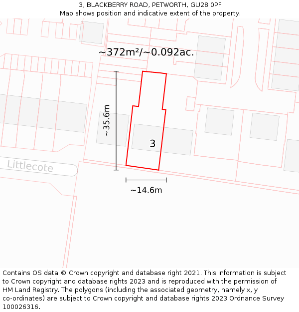 3, BLACKBERRY ROAD, PETWORTH, GU28 0PF: Plot and title map