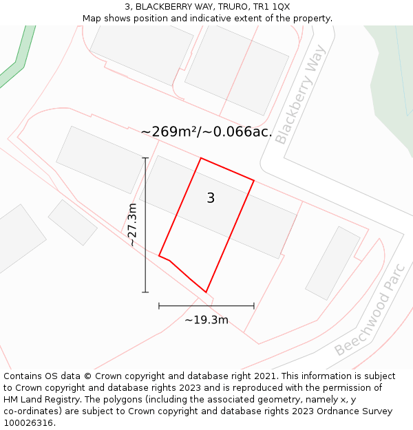 3, BLACKBERRY WAY, TRURO, TR1 1QX: Plot and title map