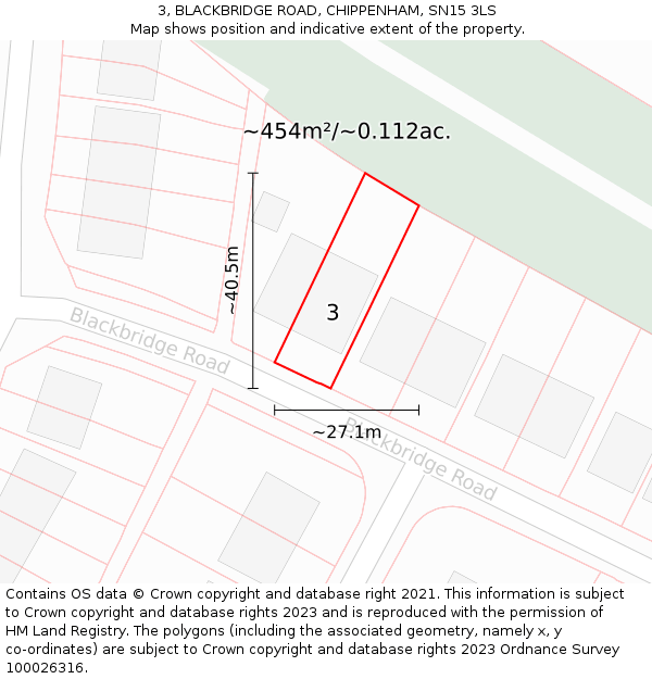 3, BLACKBRIDGE ROAD, CHIPPENHAM, SN15 3LS: Plot and title map