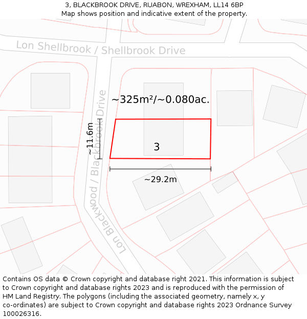 3, BLACKBROOK DRIVE, RUABON, WREXHAM, LL14 6BP: Plot and title map