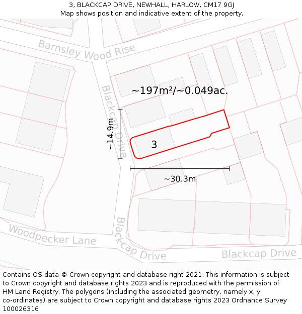 3, BLACKCAP DRIVE, NEWHALL, HARLOW, CM17 9GJ: Plot and title map