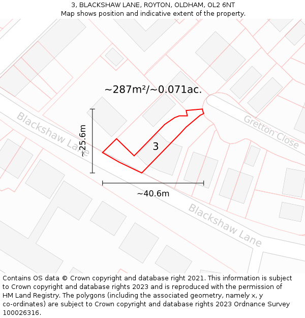 3, BLACKSHAW LANE, ROYTON, OLDHAM, OL2 6NT: Plot and title map