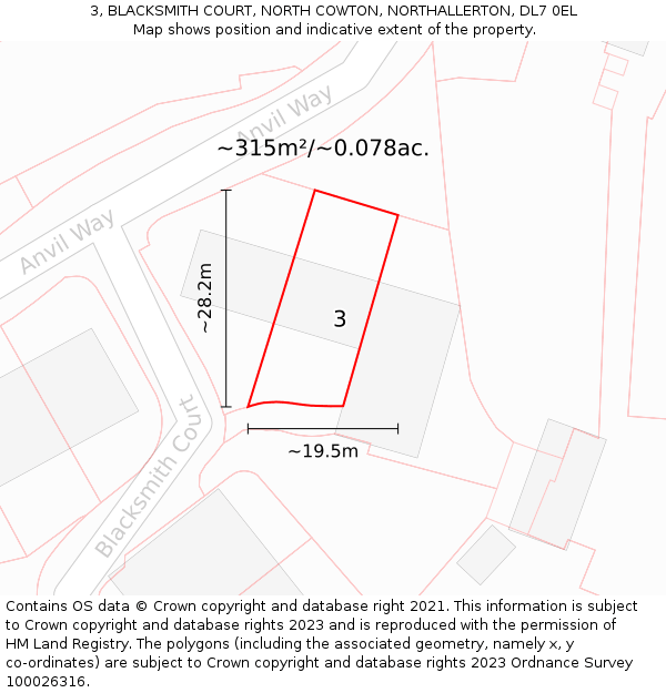 3, BLACKSMITH COURT, NORTH COWTON, NORTHALLERTON, DL7 0EL: Plot and title map