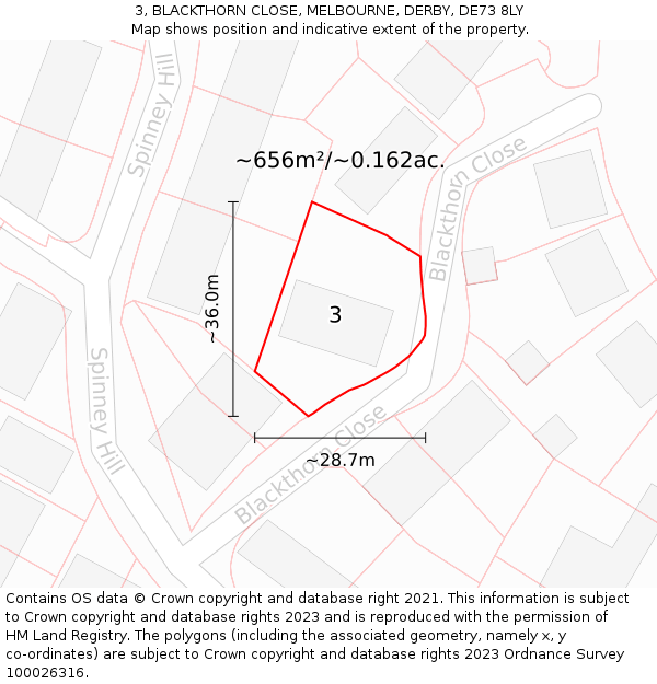 3, BLACKTHORN CLOSE, MELBOURNE, DERBY, DE73 8LY: Plot and title map