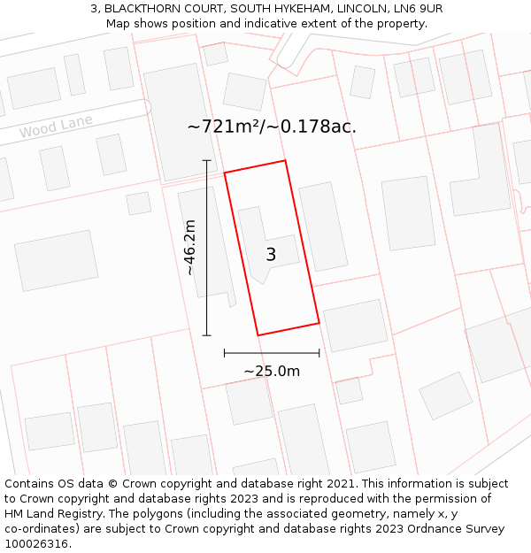 3, BLACKTHORN COURT, SOUTH HYKEHAM, LINCOLN, LN6 9UR: Plot and title map