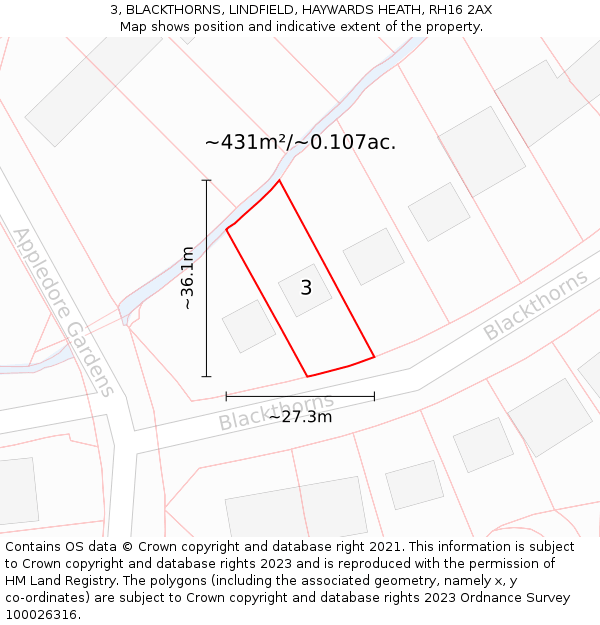 3, BLACKTHORNS, LINDFIELD, HAYWARDS HEATH, RH16 2AX: Plot and title map