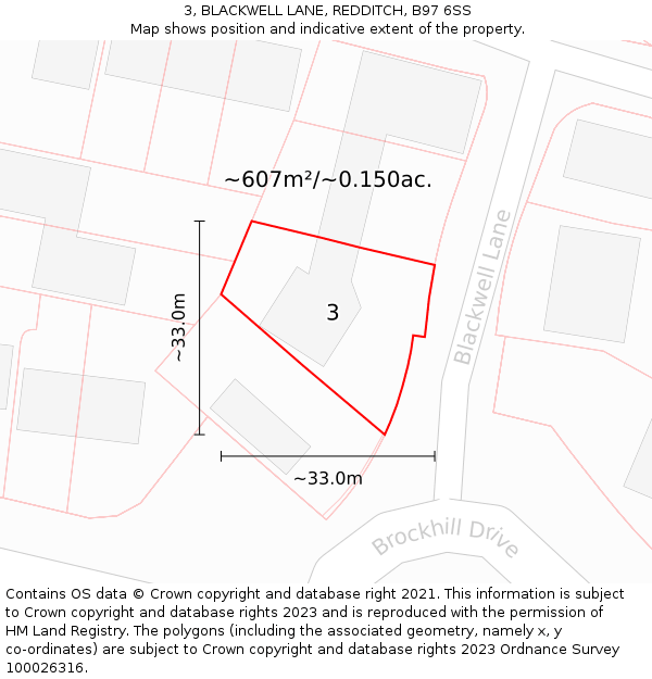 3, BLACKWELL LANE, REDDITCH, B97 6SS: Plot and title map