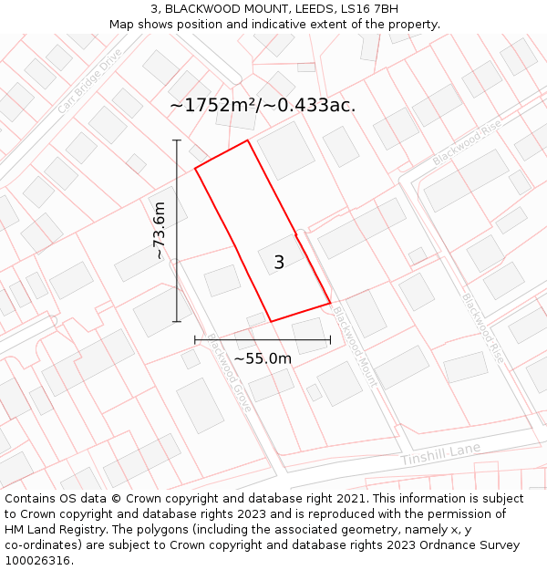 3, BLACKWOOD MOUNT, LEEDS, LS16 7BH: Plot and title map