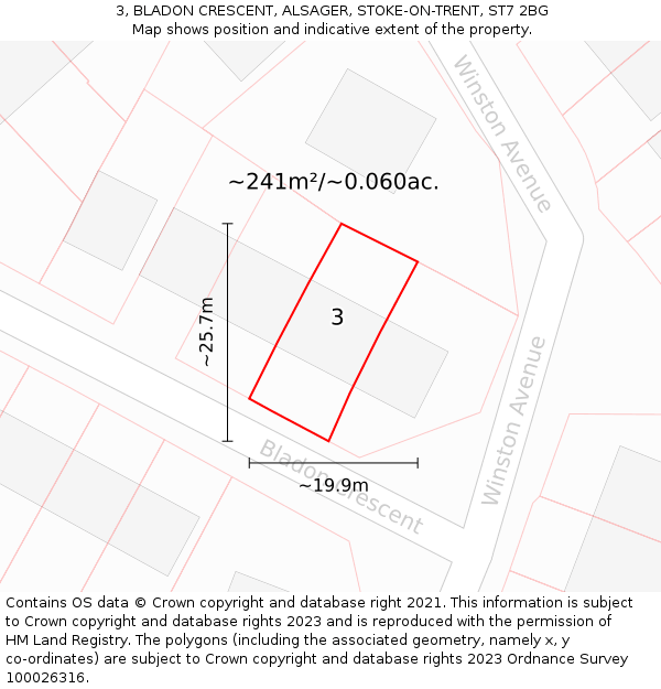 3, BLADON CRESCENT, ALSAGER, STOKE-ON-TRENT, ST7 2BG: Plot and title map