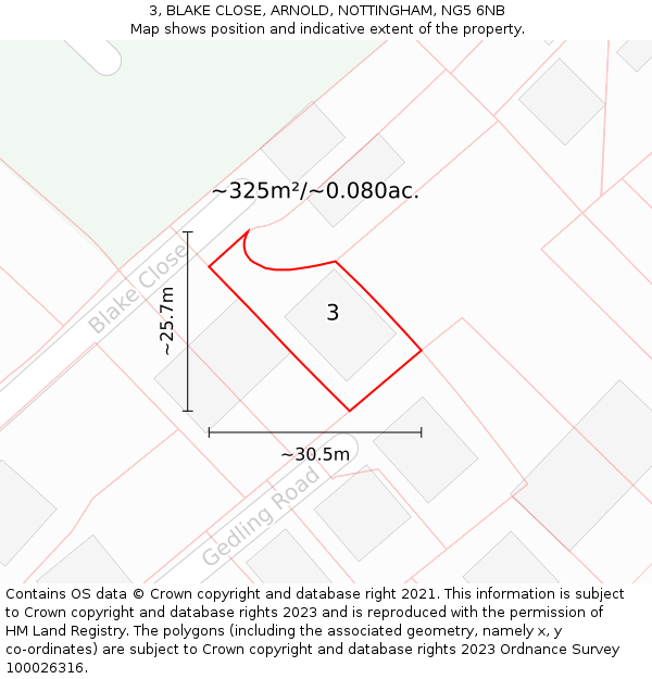 3, BLAKE CLOSE, ARNOLD, NOTTINGHAM, NG5 6NB: Plot and title map