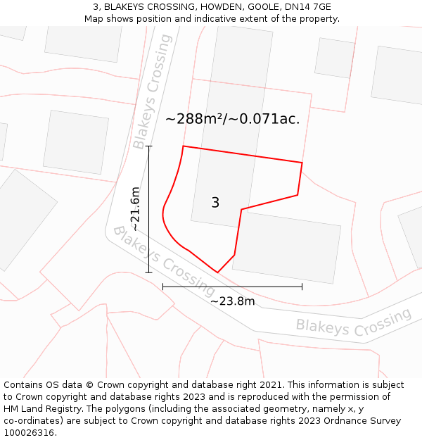 3, BLAKEYS CROSSING, HOWDEN, GOOLE, DN14 7GE: Plot and title map