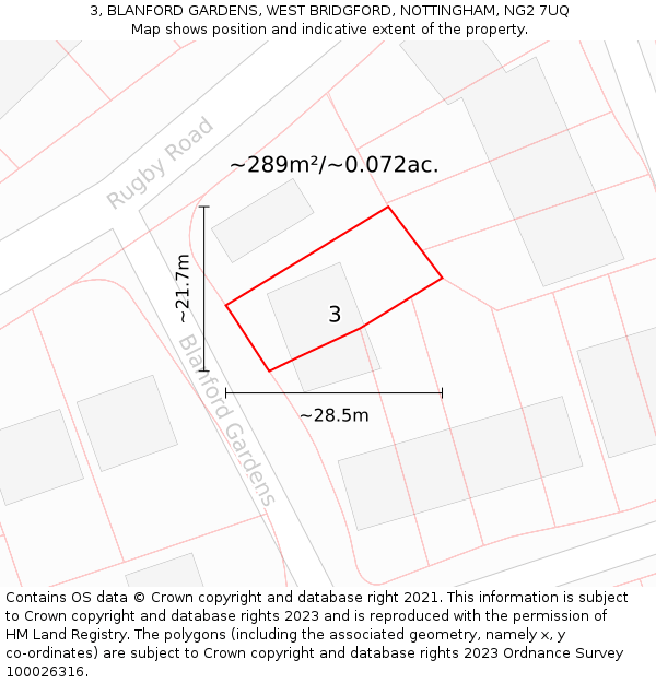 3, BLANFORD GARDENS, WEST BRIDGFORD, NOTTINGHAM, NG2 7UQ: Plot and title map