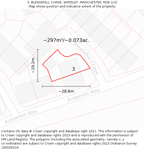 3, BLEASEFELL CHASE, WORSLEY, MANCHESTER, M28 1UZ: Plot and title map