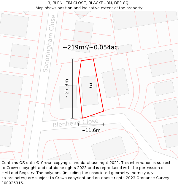 3, BLENHEIM CLOSE, BLACKBURN, BB1 8QL: Plot and title map