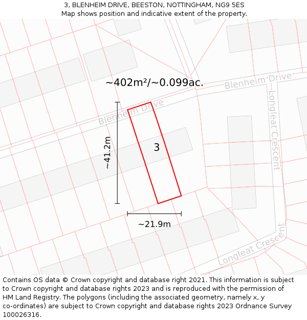 3, BLENHEIM DRIVE, BEESTON, NOTTINGHAM, NG9 5ES: Plot and title map