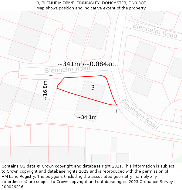 3, BLENHEIM DRIVE, FINNINGLEY, DONCASTER, DN9 3QF: Plot and title map