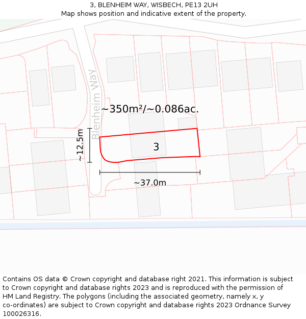 3, BLENHEIM WAY, WISBECH, PE13 2UH: Plot and title map