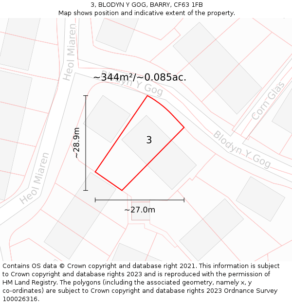 3, BLODYN Y GOG, BARRY, CF63 1FB: Plot and title map