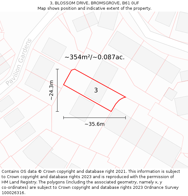 3, BLOSSOM DRIVE, BROMSGROVE, B61 0UF: Plot and title map