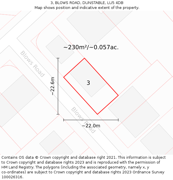 3, BLOWS ROAD, DUNSTABLE, LU5 4DB: Plot and title map