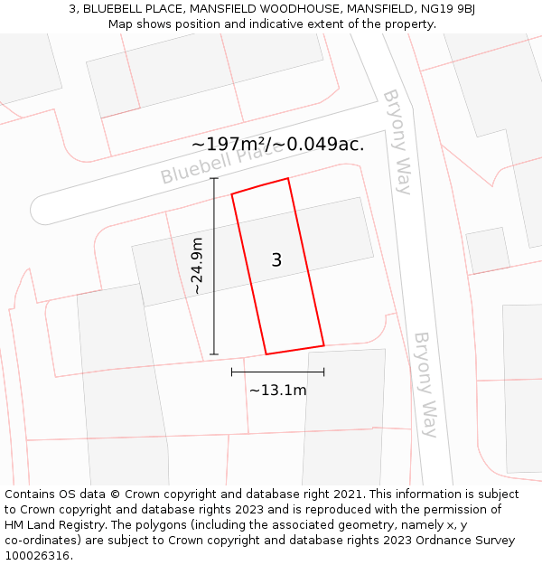 3, BLUEBELL PLACE, MANSFIELD WOODHOUSE, MANSFIELD, NG19 9BJ: Plot and title map