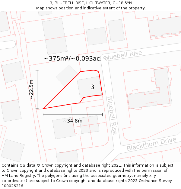 3, BLUEBELL RISE, LIGHTWATER, GU18 5YN: Plot and title map