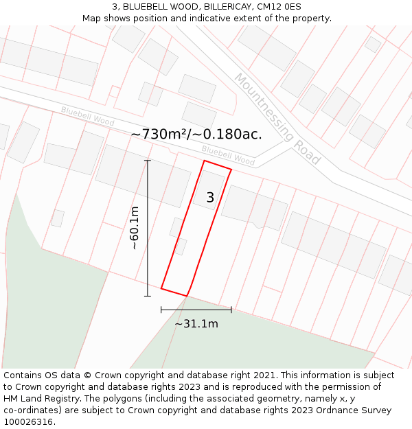 3, BLUEBELL WOOD, BILLERICAY, CM12 0ES: Plot and title map