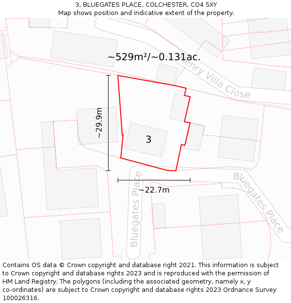 3, BLUEGATES PLACE, COLCHESTER, CO4 5XY: Plot and title map