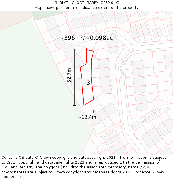 3, BLYTH CLOSE, BARRY, CF62 9HG: Plot and title map