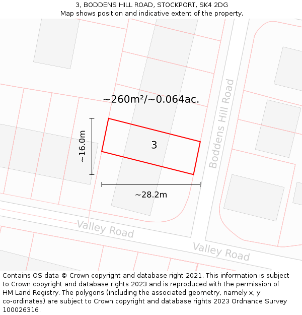 3, BODDENS HILL ROAD, STOCKPORT, SK4 2DG: Plot and title map