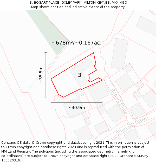 3, BOGART PLACE, OXLEY PARK, MILTON KEYNES, MK4 4GQ: Plot and title map